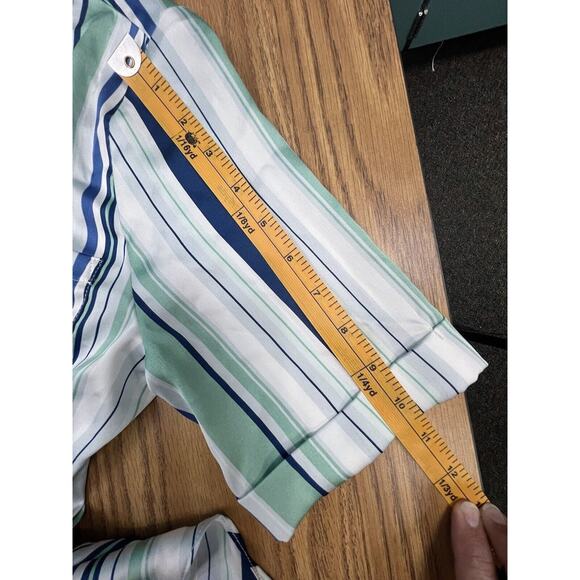 Chico’s Chicos Satin Button Down Short Sleeve Blouse Size 0 Small Striped Green - Picture 7 of 7